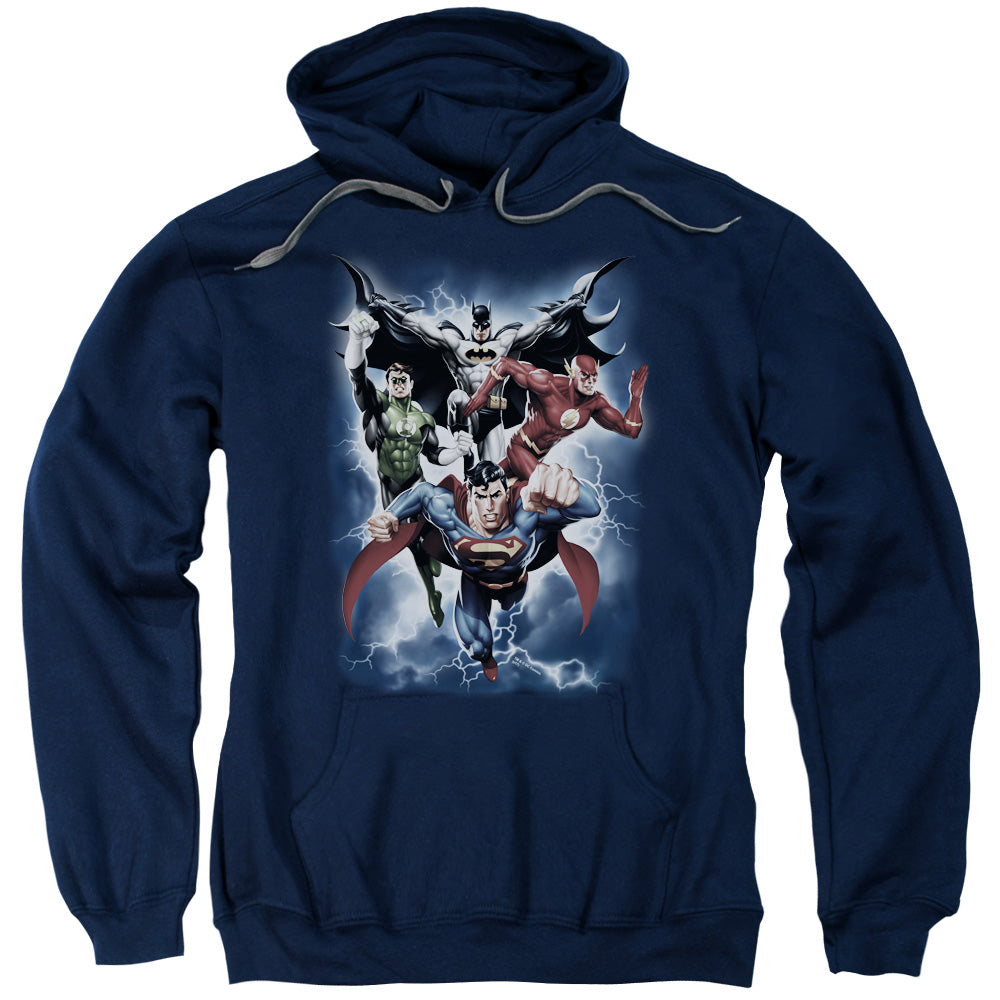 Justice League the Coming Storm Mens Hoodie Navy Blue Blue Officially Licensed