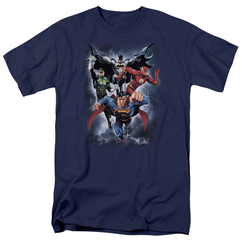 Justice League Of America The Coming Storm Mens T Shirt Navy Officially Licensed