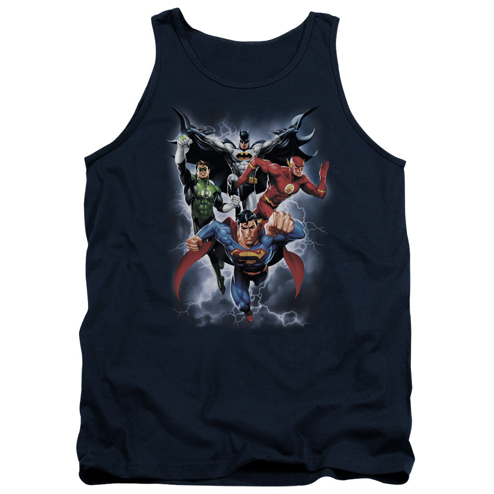Justice League the Coming Storm Mens Tank Top Shirt Navy Blue Blue Officially Licensed