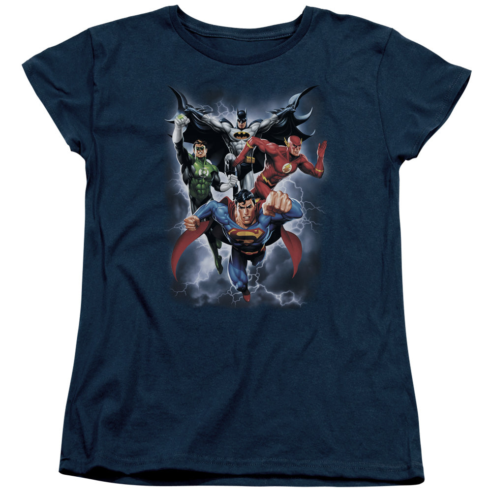 Justice League the Coming Storm Womens T Shirt Navy Blue Blue Officially Licensed