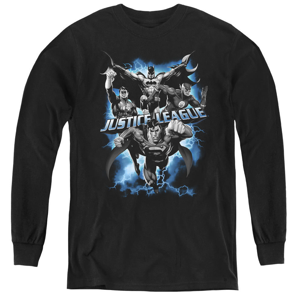 Justice League Justice Storm Long Sleeve Kids Youth T Shirt Black Officially Licensed