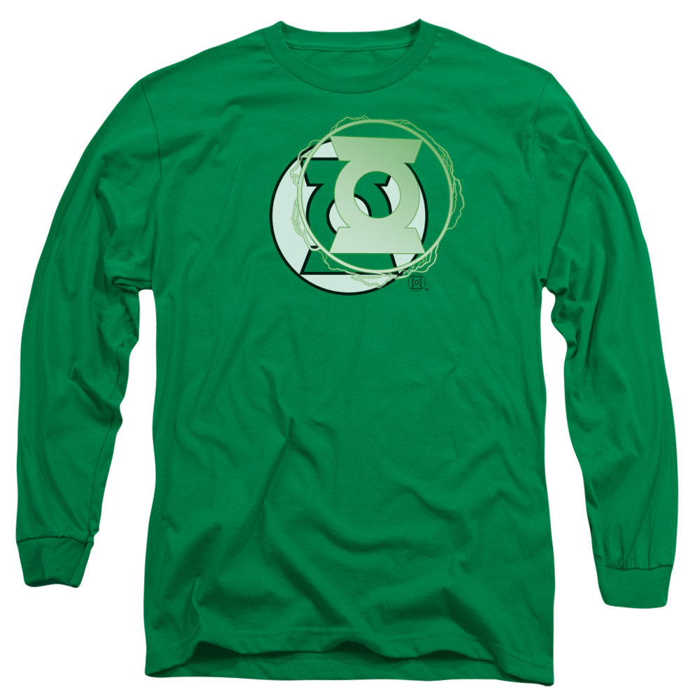 Justice League Gl Energy Logo Mens Long Sleeve Shirt Kelly Green Officially Licensed