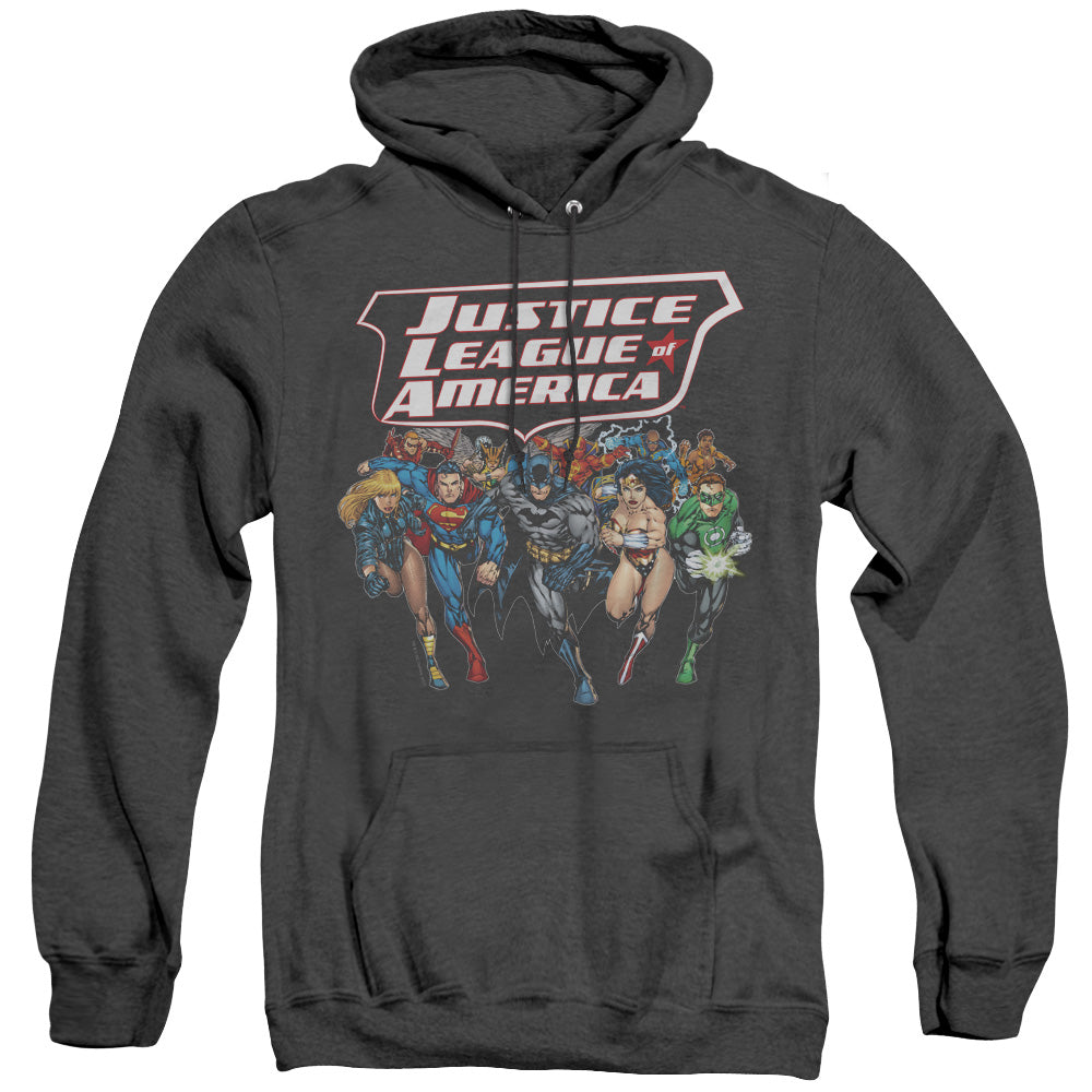 Justice League Charging Justice Heather Mens Hoodie Black Officially Licensed