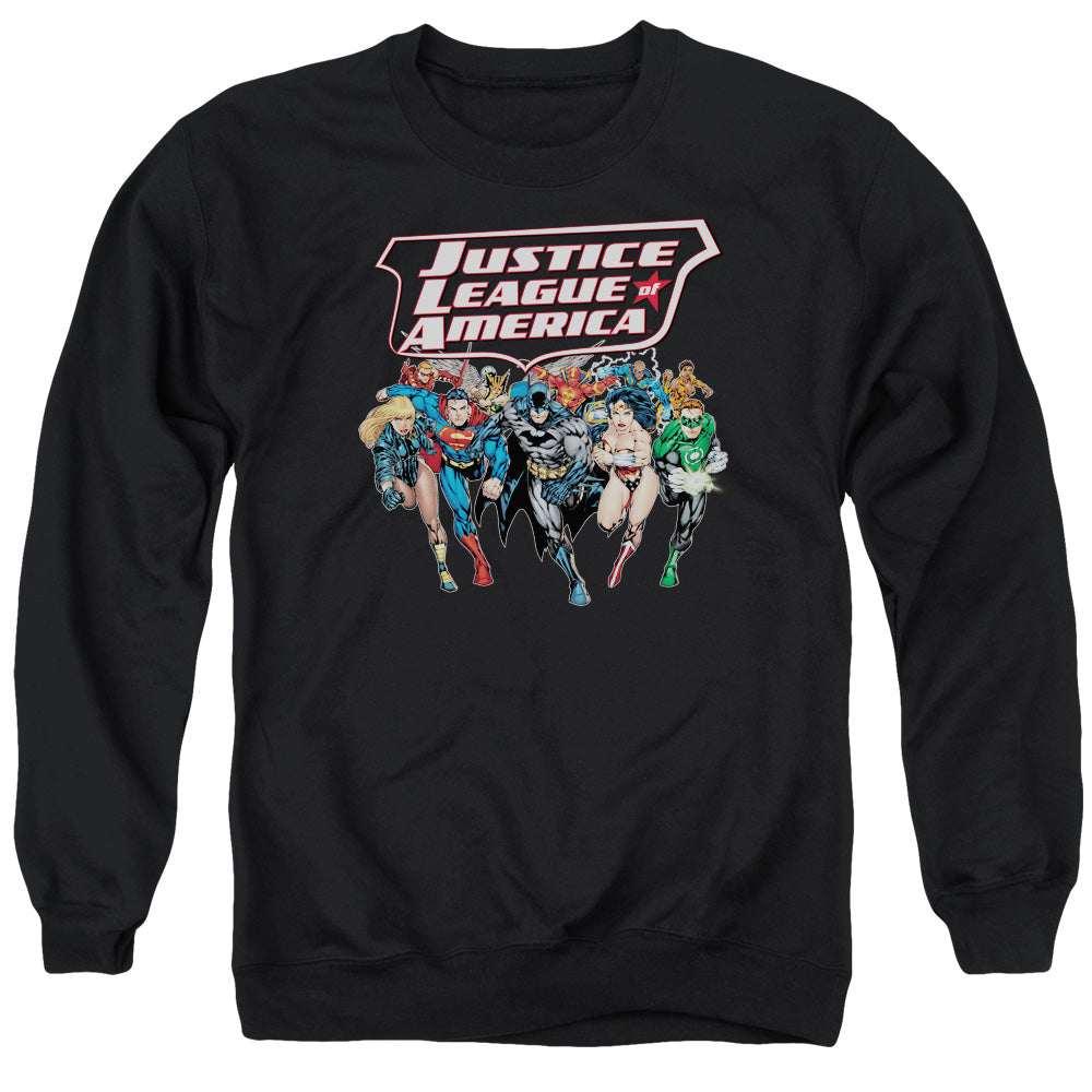 Justice League Charging Justice Mens Crewneck Sweatshirt Black Officially Licensed