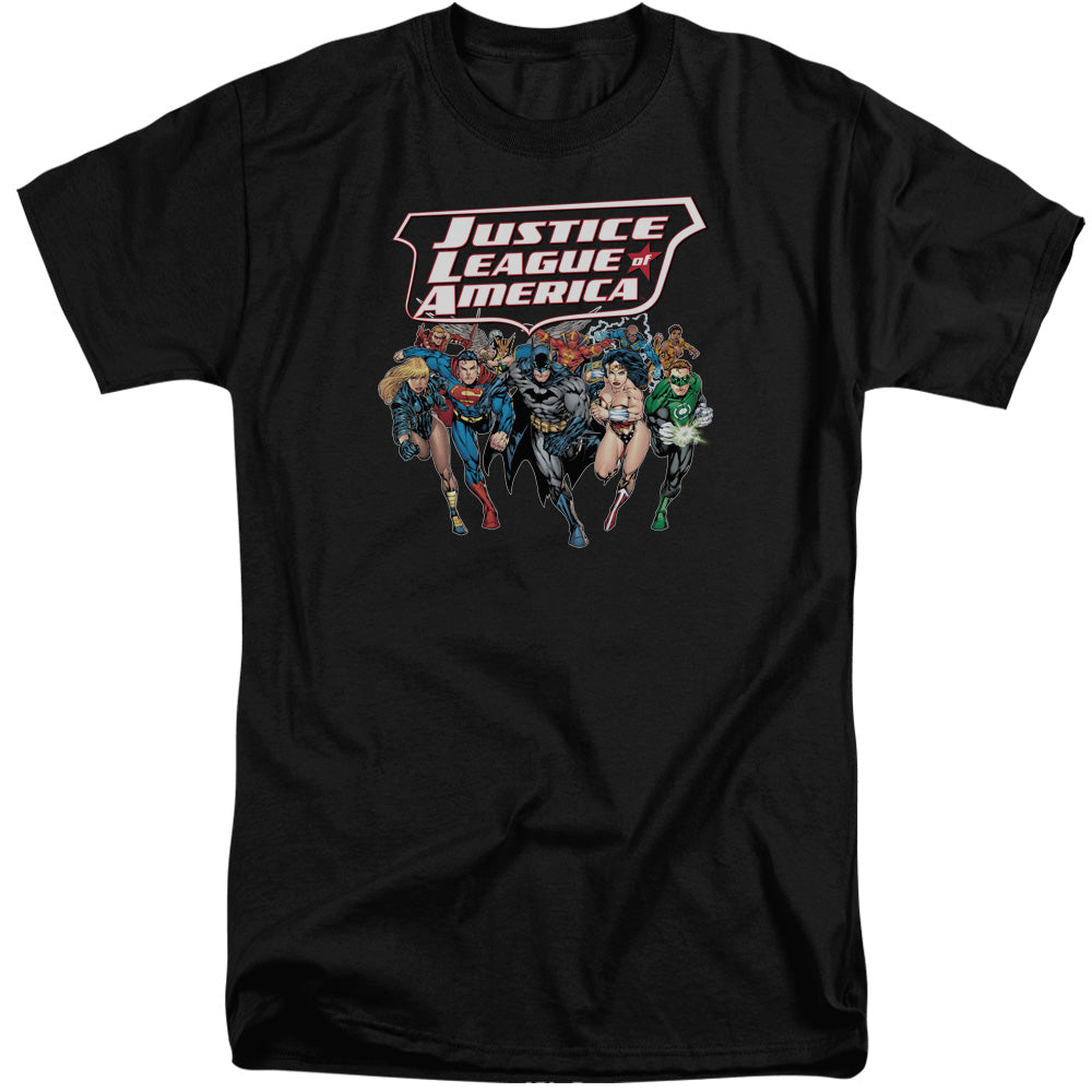 Justice League Charging Justice Mens Tall T Shirt Black Officially Licensed