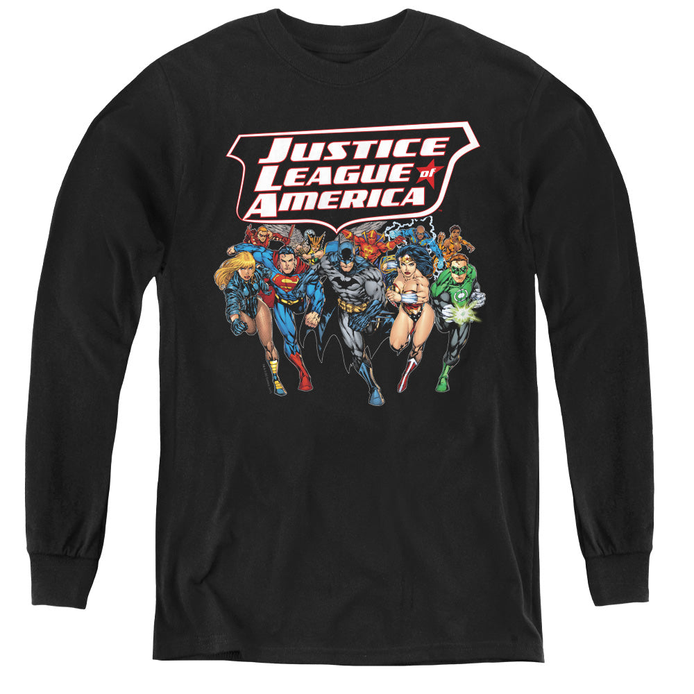 Justice League Charging Justice Long Sleeve Kids Youth T Shirt Black Officially Licensed