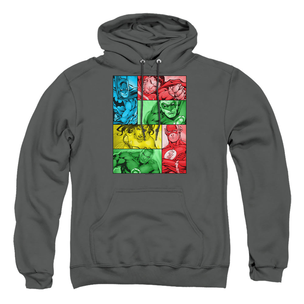 Justice League Of America Hero Boxes Mens Hoodie Charcoal Officially Licensed