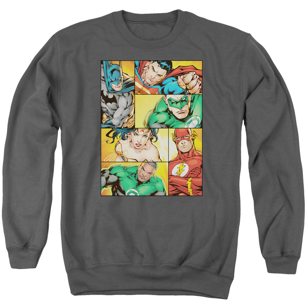 Justice League Of America Hero Boxes Mens Crewneck Sweatshirt Charcoal Officially Licensed