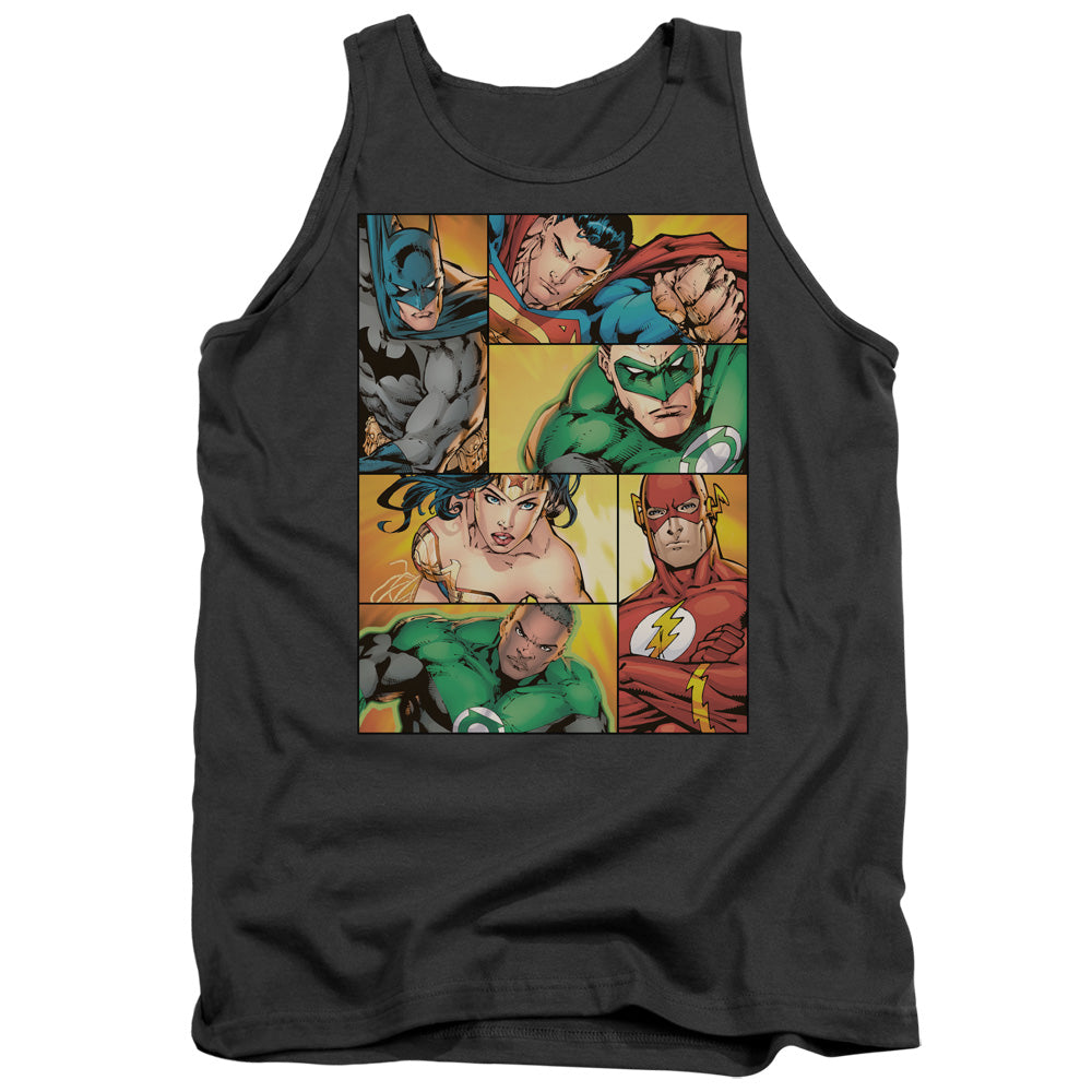 Justice League Hero Boxes Mens Tank Top Shirt Charcoal Officially Licensed