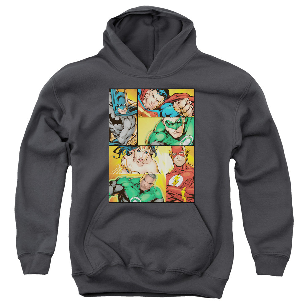 Justice League Hero Boxes Kids Youth Hoodie Charcoal Officially Licensed