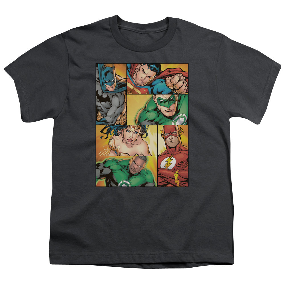 Justice League Hero Boxes Kids Youth T Shirt Charcoal Officially Licensed