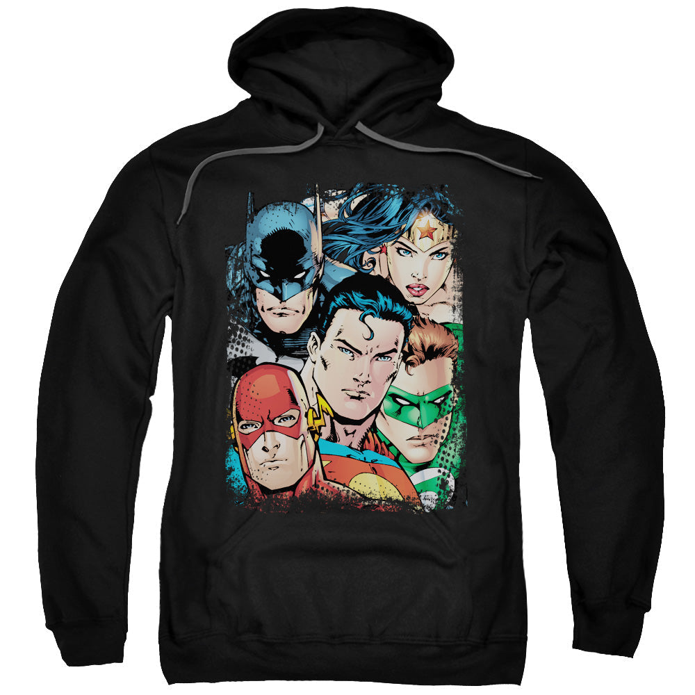 Justice League Up Close and Personal Mens Hoodie Black Officially Licensed
