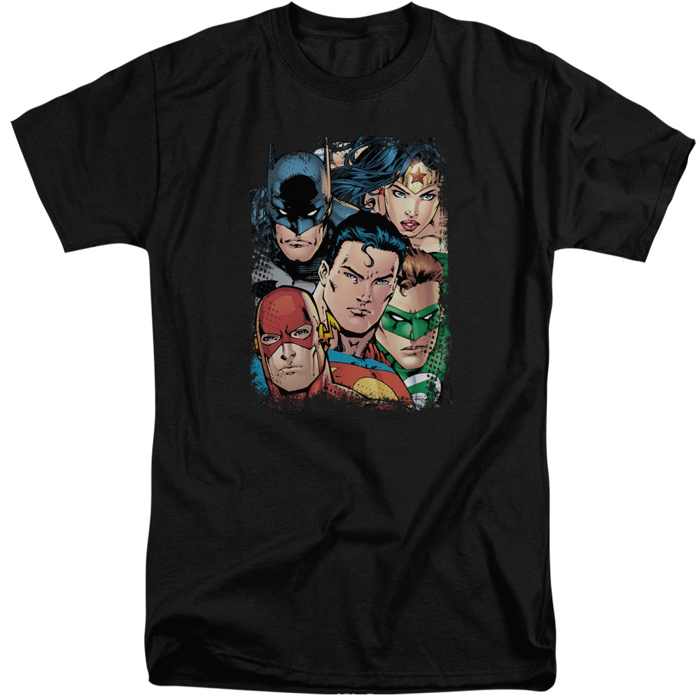 Justice League Of America Up Close And Personal Mens Tall T Shirt Black Officially Licensed