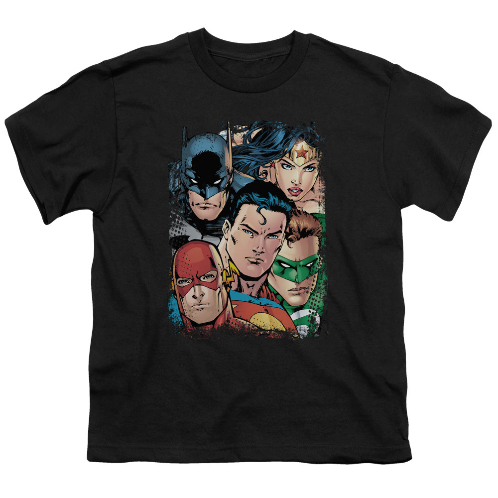 Justice League Up Close and Personal Kids Youth T Shirt Black Officially Licensed