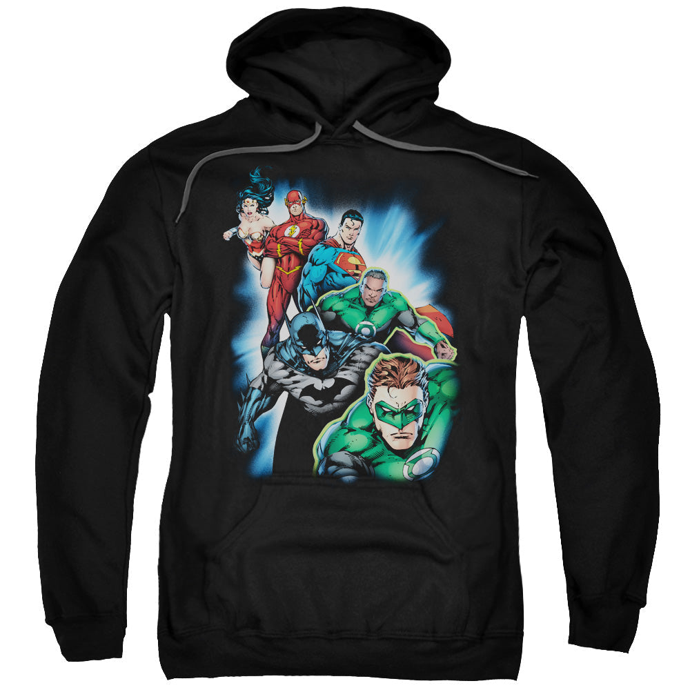 Justice League Heroes Unite Mens Hoodie Black Officially Licensed