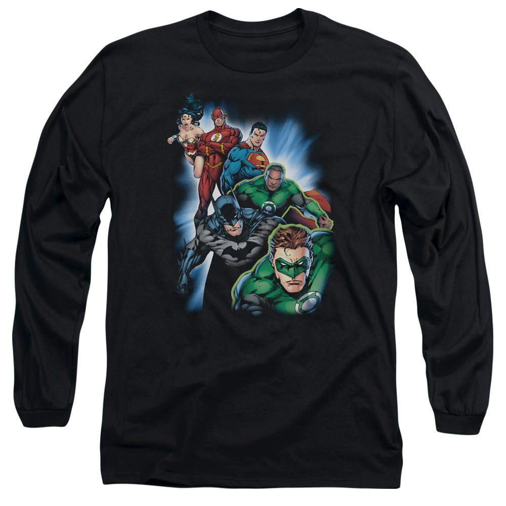 Justice League Heroes Unite Mens Long Sleeve Shirt Black Officially Licensed