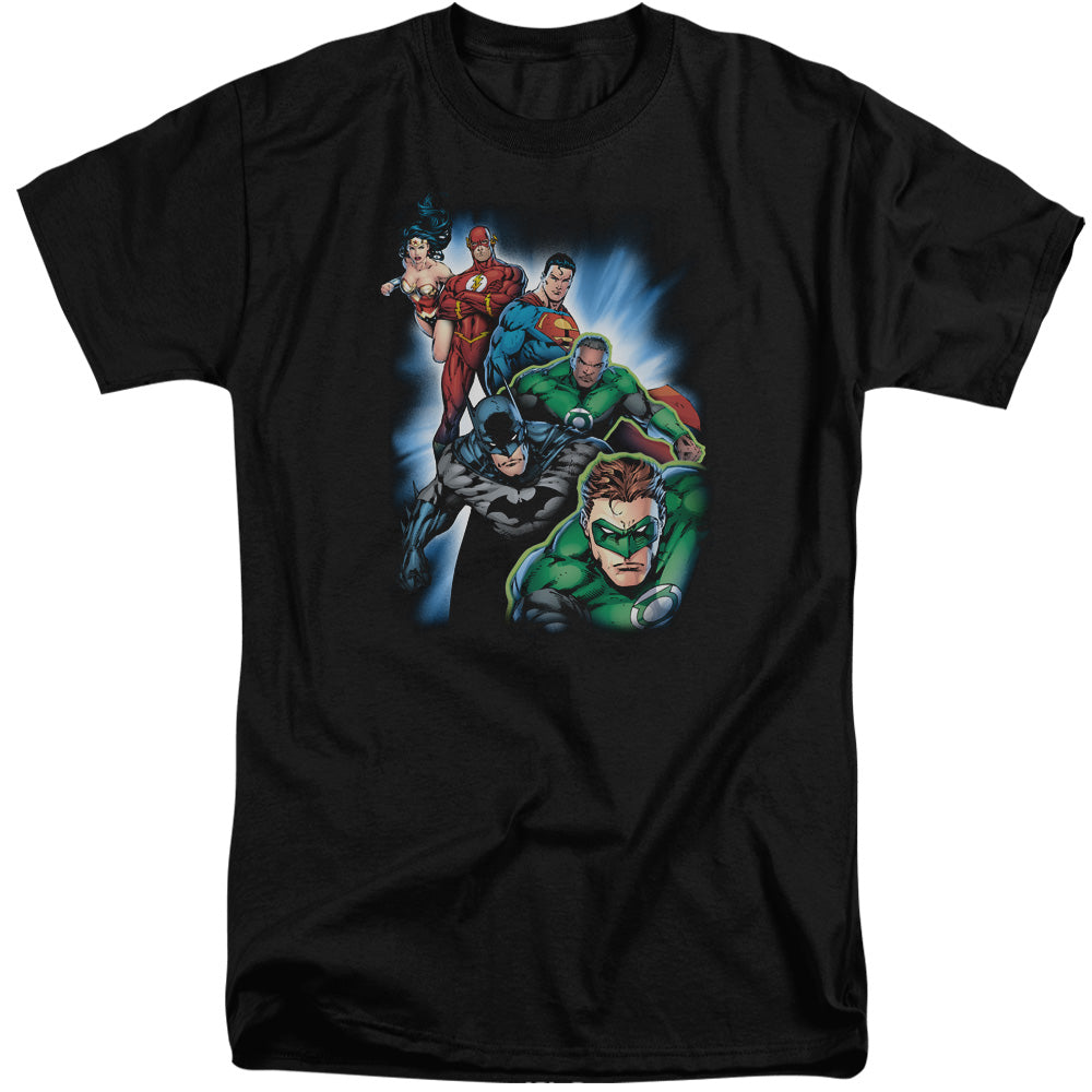 Justice League Heroes Unite Mens Tall T Shirt Black Officially Licensed