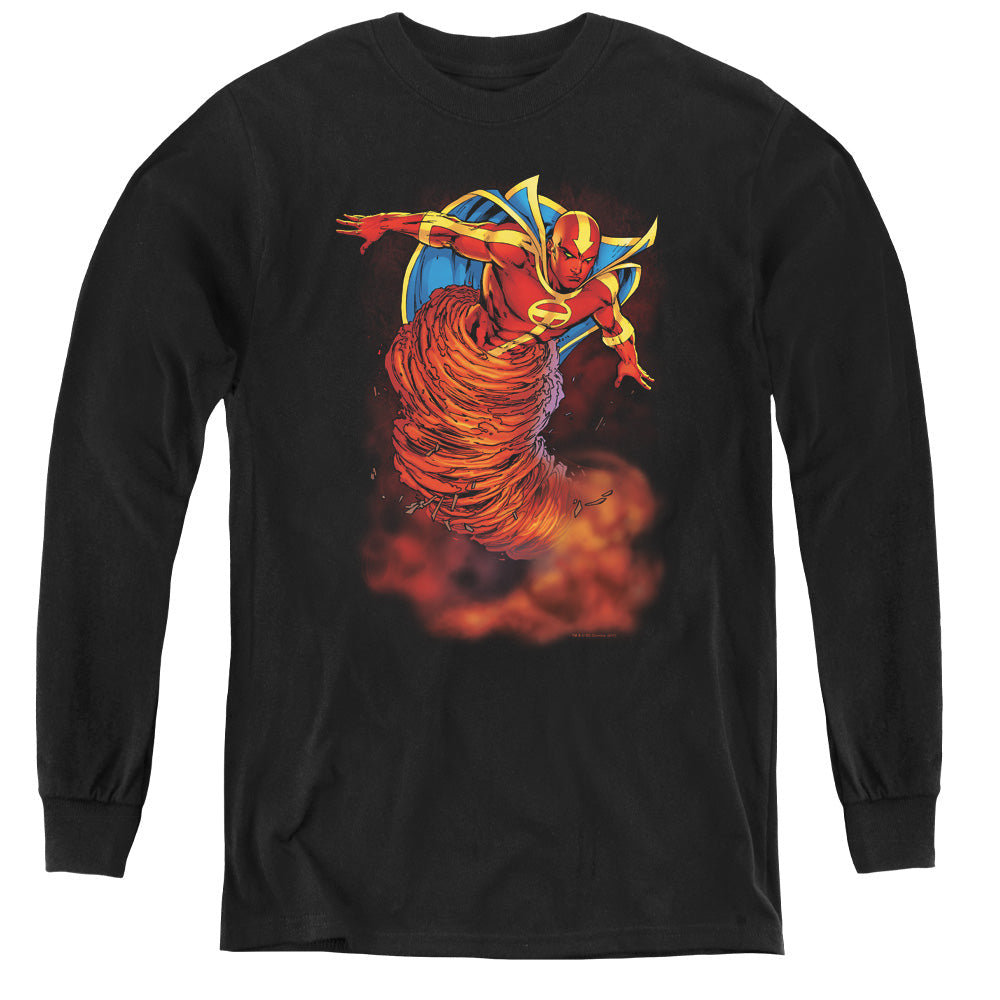 Justice League Tornado Cloud Long Sleeve Kids Youth T Shirt Black Officially Licensed
