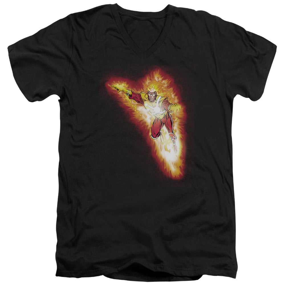 Justice League Firestorm Blaze Mens Slim Fit V-Neck T Shirt Black Officially Licensed