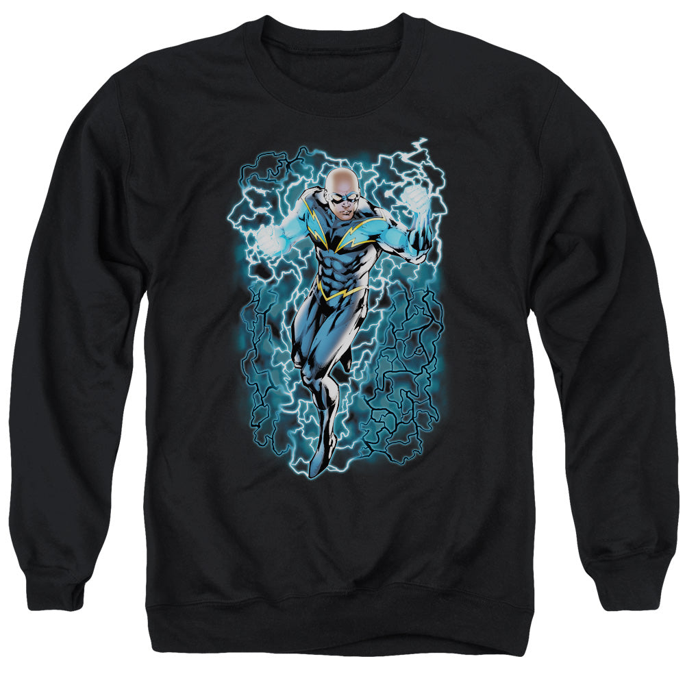 Justice League Of America Black Lightning Bolts Mens Crewneck Sweatshirt Black Officially Licensed