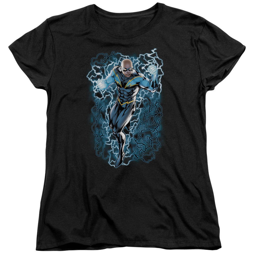 Justice League Black Lightning Bolts Womens T Shirt Black Officially Licensed