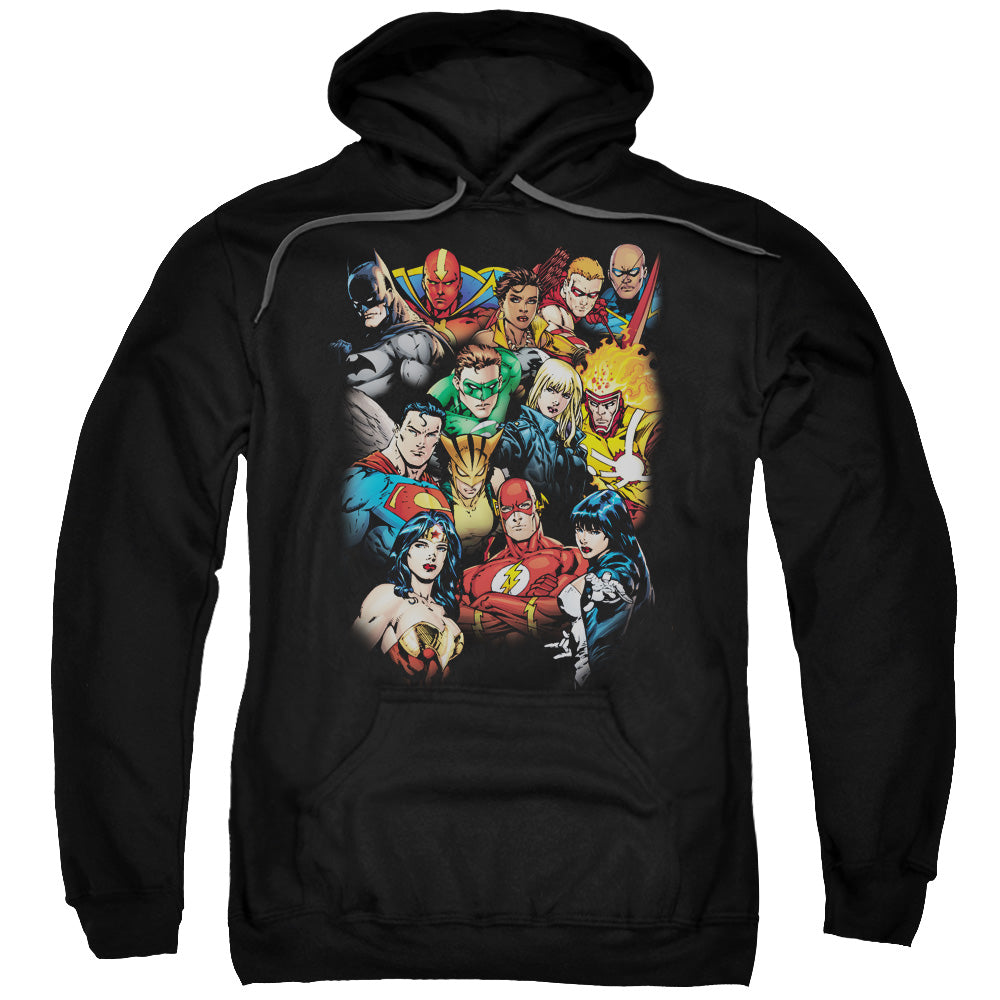 Justice League the League's All Here Mens Hoodie Black Officially Licensed