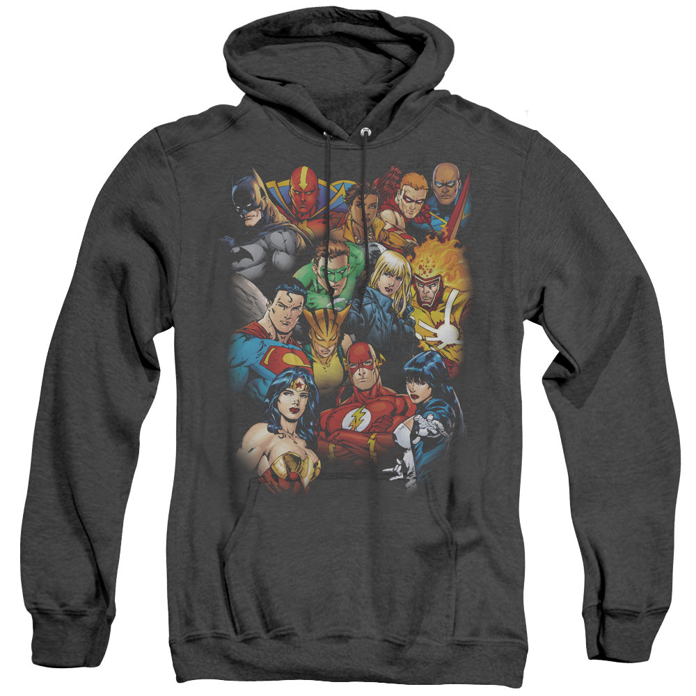 Justice League Of America The Leagues All Here Heather Mens Hoodie Black Officially Licensed
