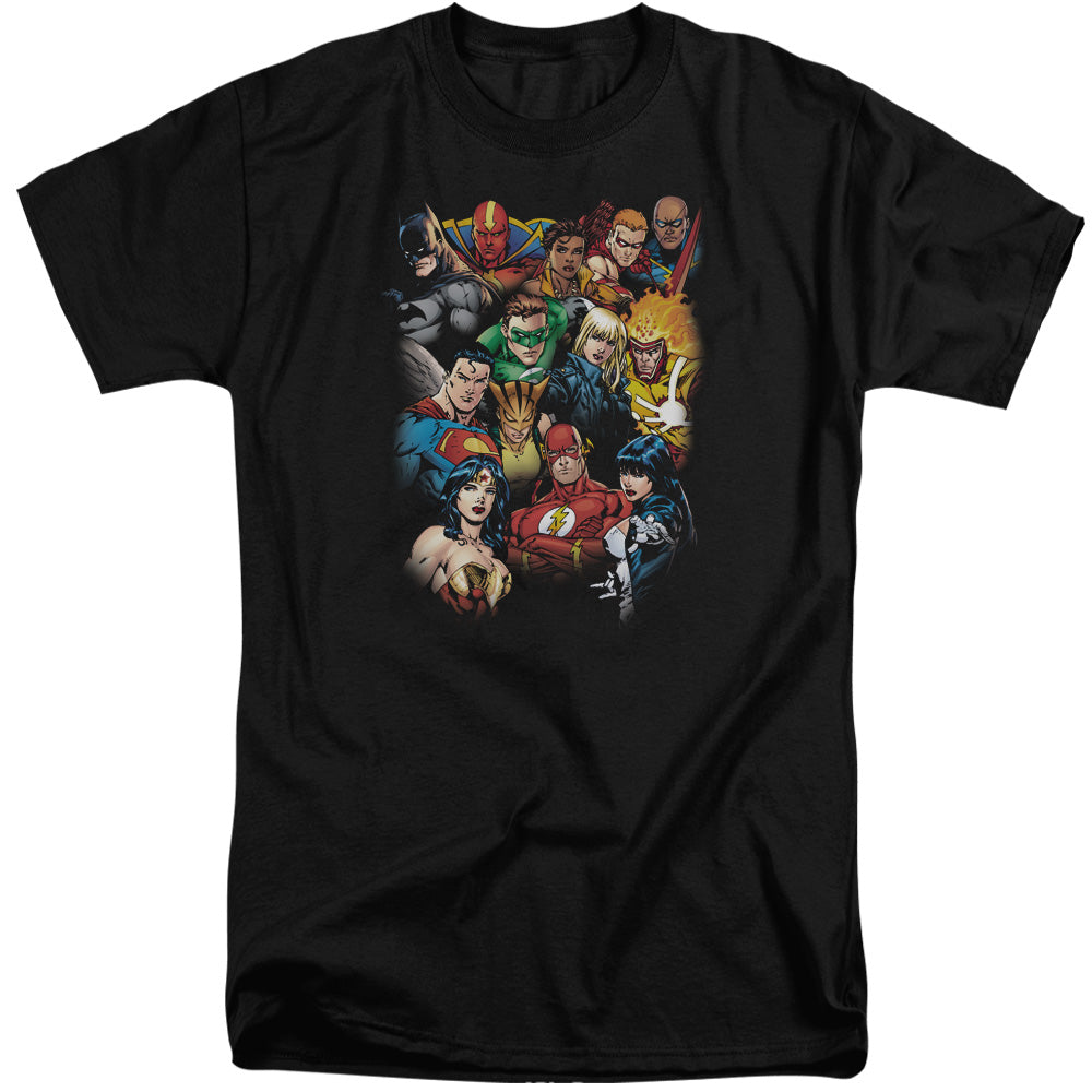 Justice League Of America The Leagues All Here Mens Tall T Shirt Black Officially Licensed