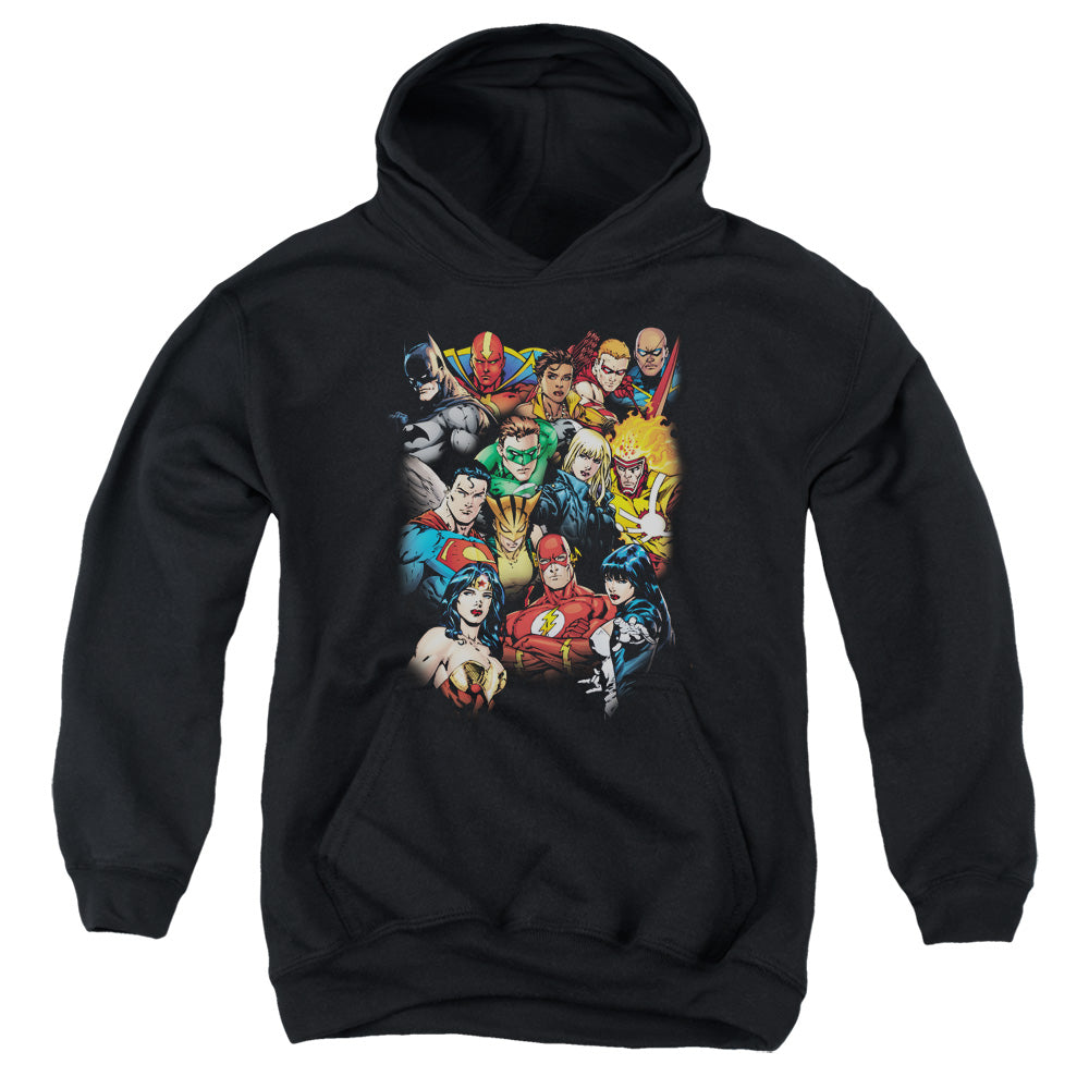 Justice League the Leagues All Here Kids Youth Hoodie Black Officially Licensed