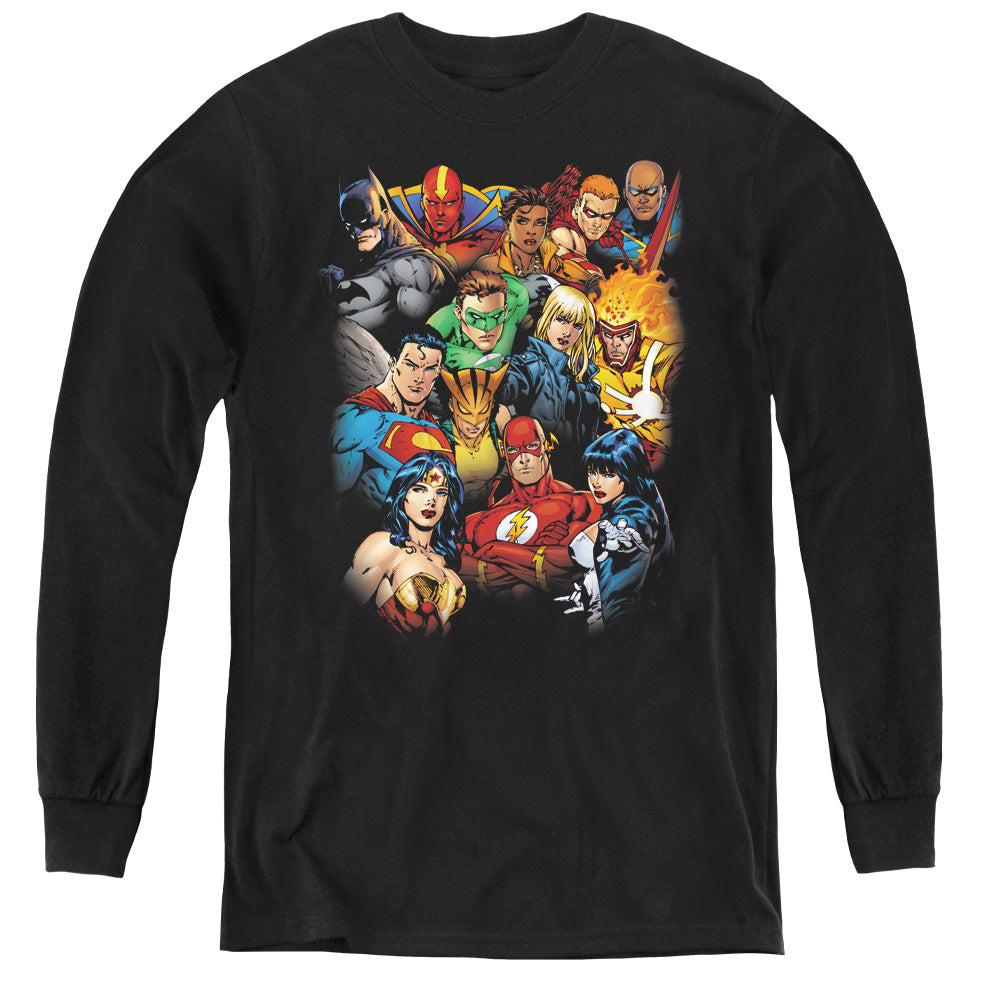Justice League the Leagues All Here Long Sleeve Kids Youth T Shirt Black Officially Licensed