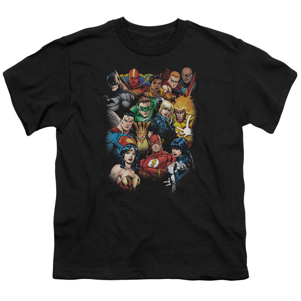 Justice League the Leagues All Here Kids Youth T Shirt Black Officially Licensed