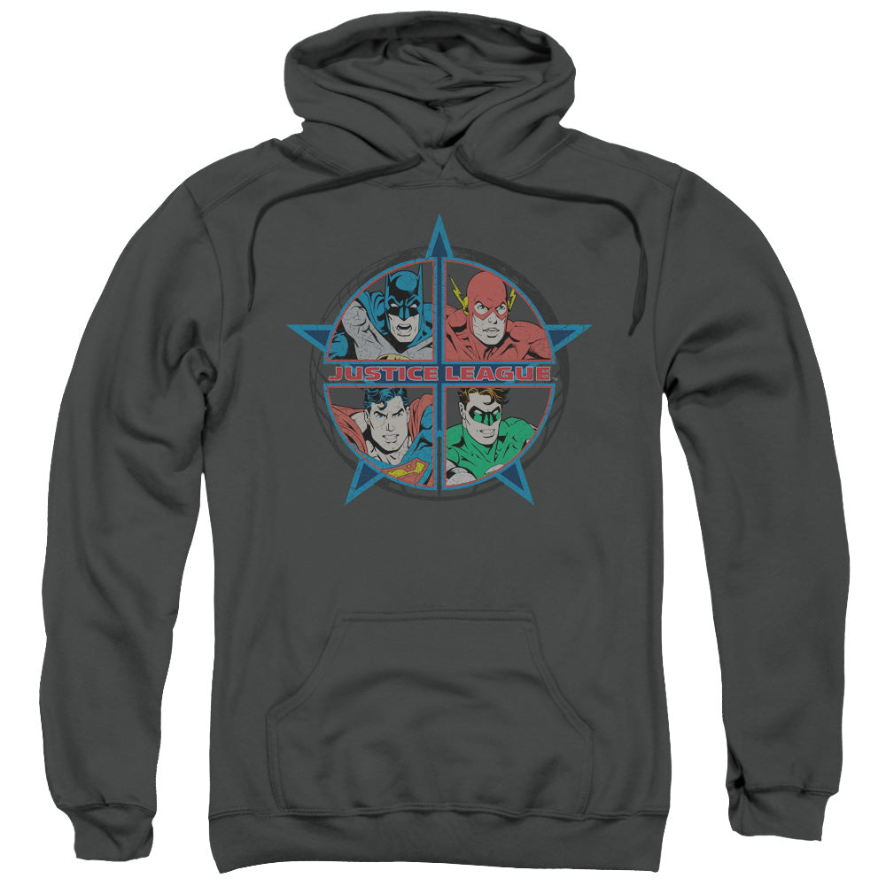 Justice League Four Heroes Mens Hoodie Charcoal Officially Licensed