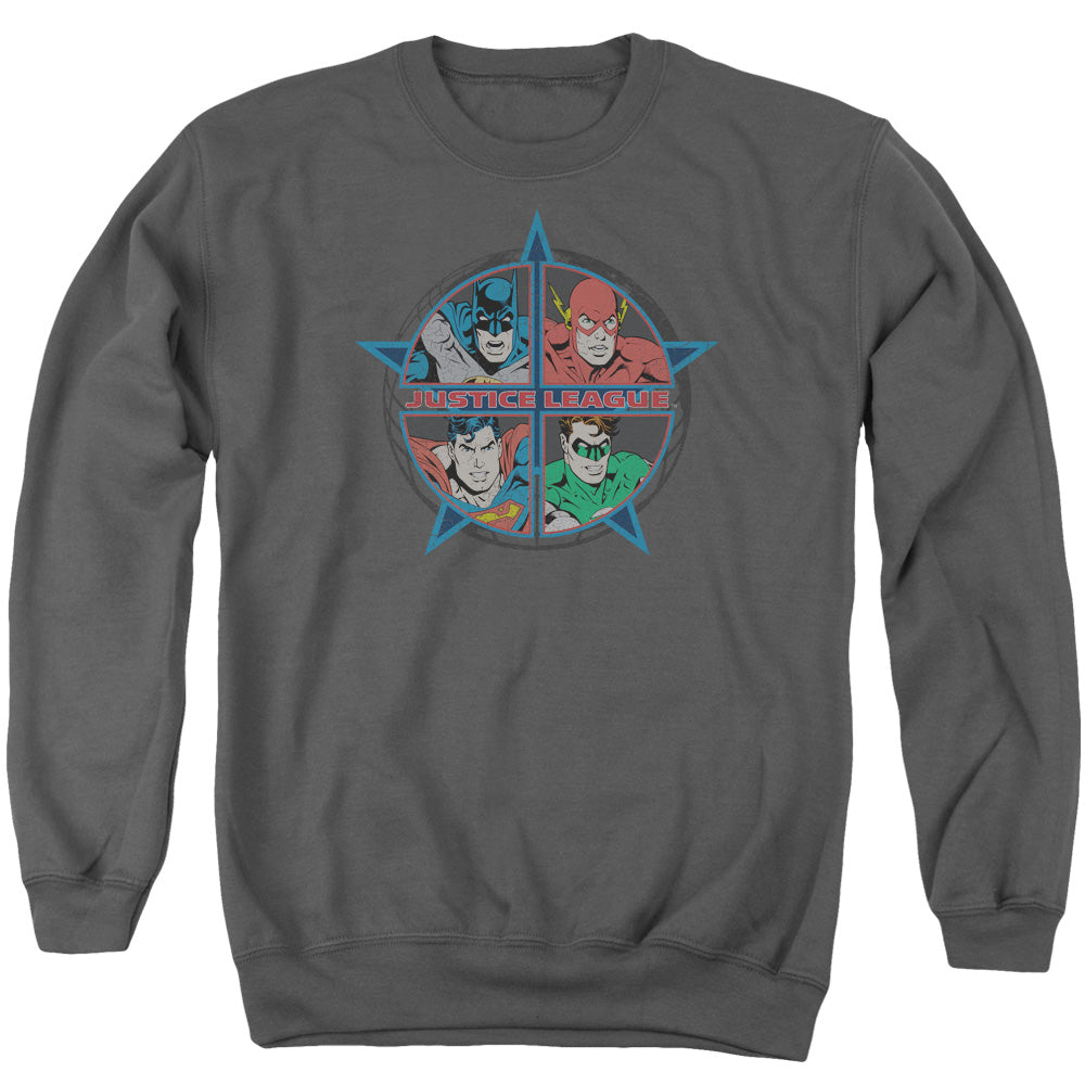 Justice League Four Heroes Mens Crewneck Sweatshirt Charcoal Officially Licensed