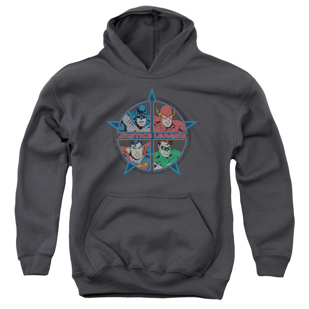 Justice League Four Heroes Kids Youth Hoodie Charcoal Officially Licensed