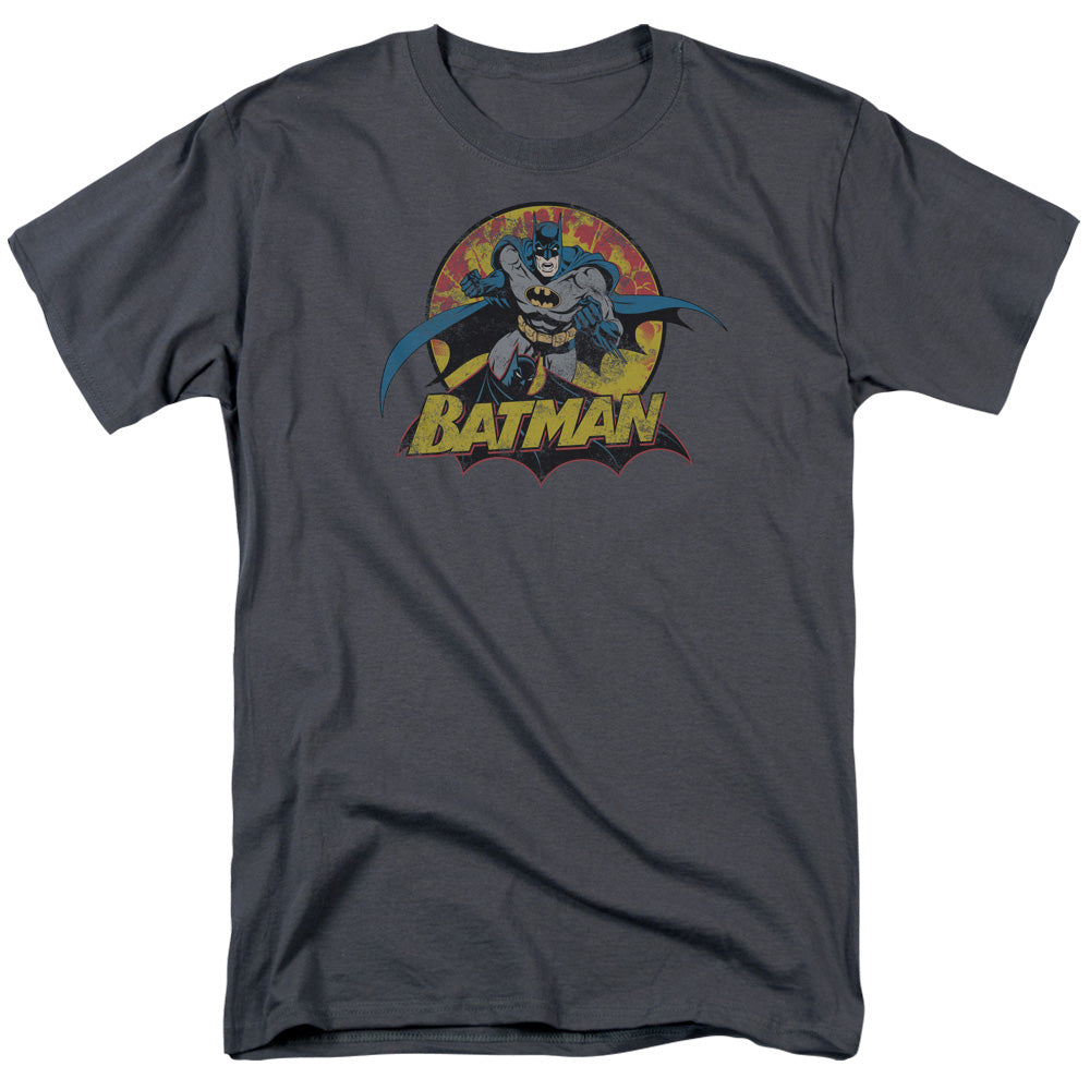 Justice League Of America Batman Rough Distress Mens T Shirt Charcoal Officially Licensed