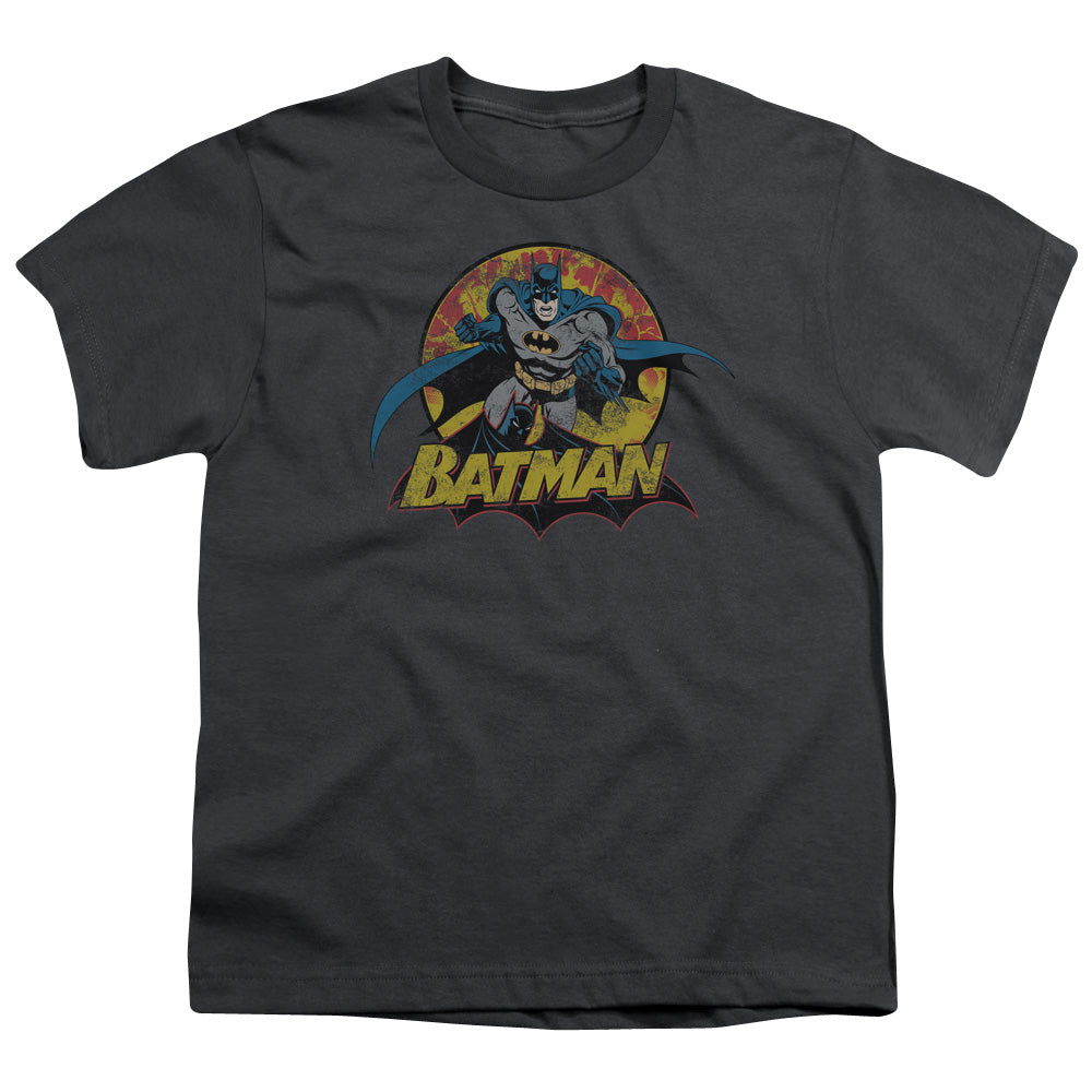 Justice League Batman Rough Distress Kids Youth T Shirt Charcoal Officially Licensed
