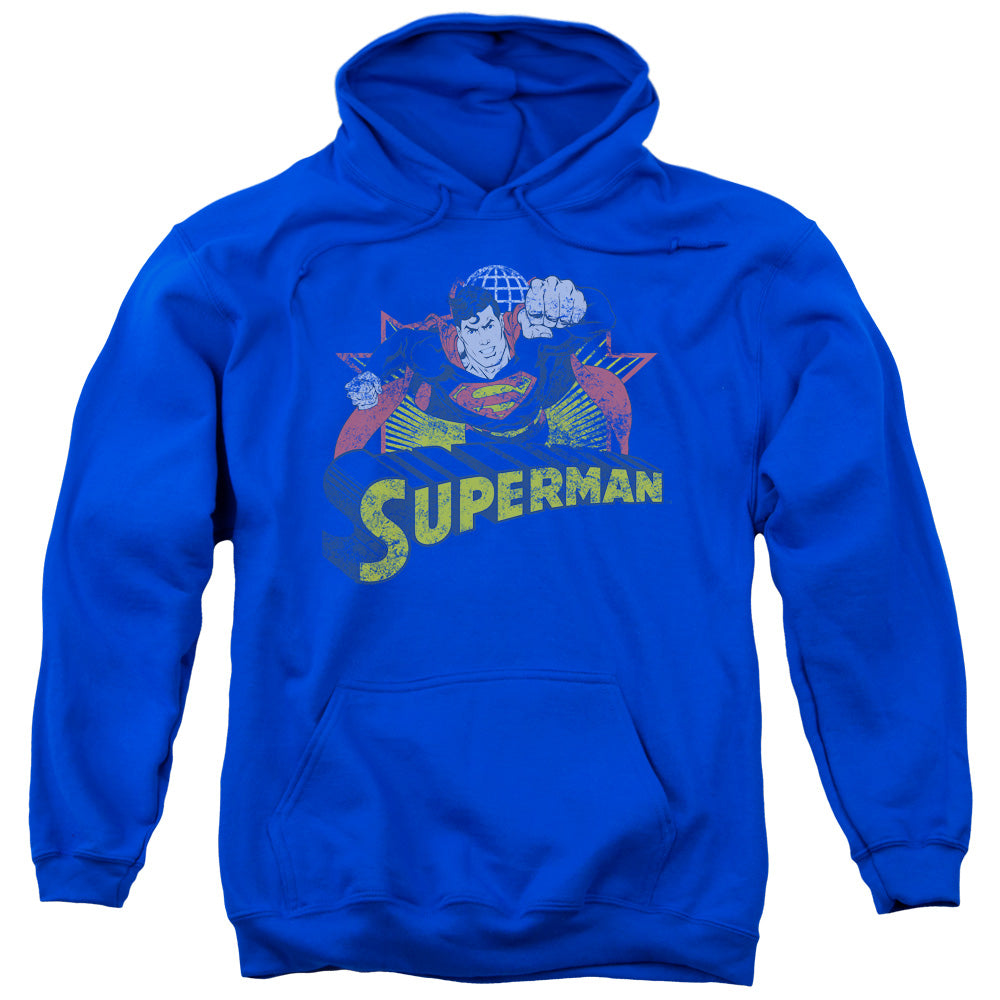 Justice League Superman Rough Distress Mens Hoodie Royal Blue Officially Licensed