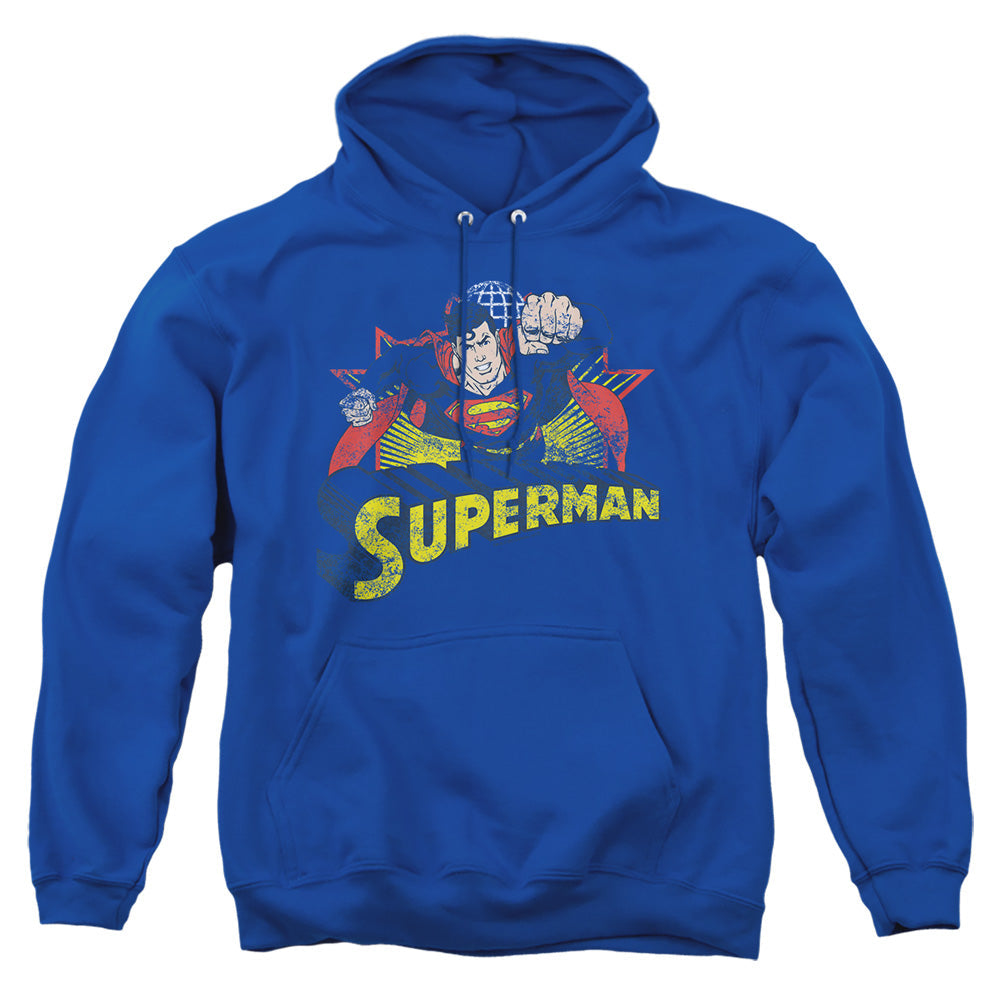 Justice League Of America Superman Rough Distress Mens Hoodie Royal Officially Licensed