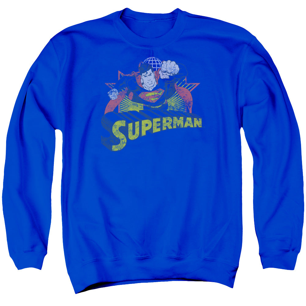 Justice League Superman Rough Distress Mens Crewneck Sweatshirt Royal Blue Officially Licensed