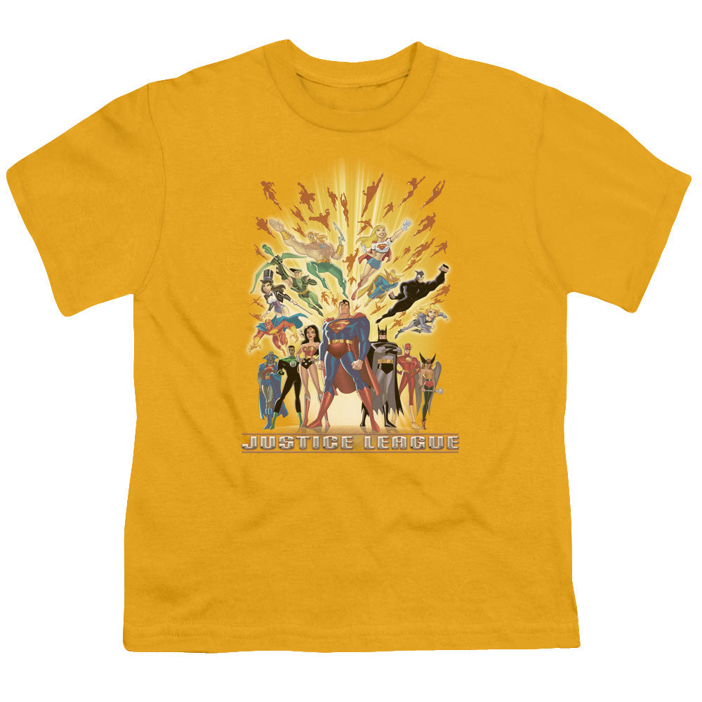Justice League United Kids Youth T Shirt Gold Officially Licensed