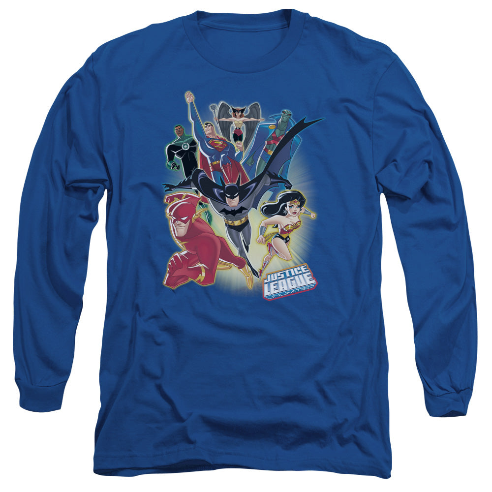 Justice League Unlimited Mens Long Sleeve Shirt Royal Blue Officially Licensed