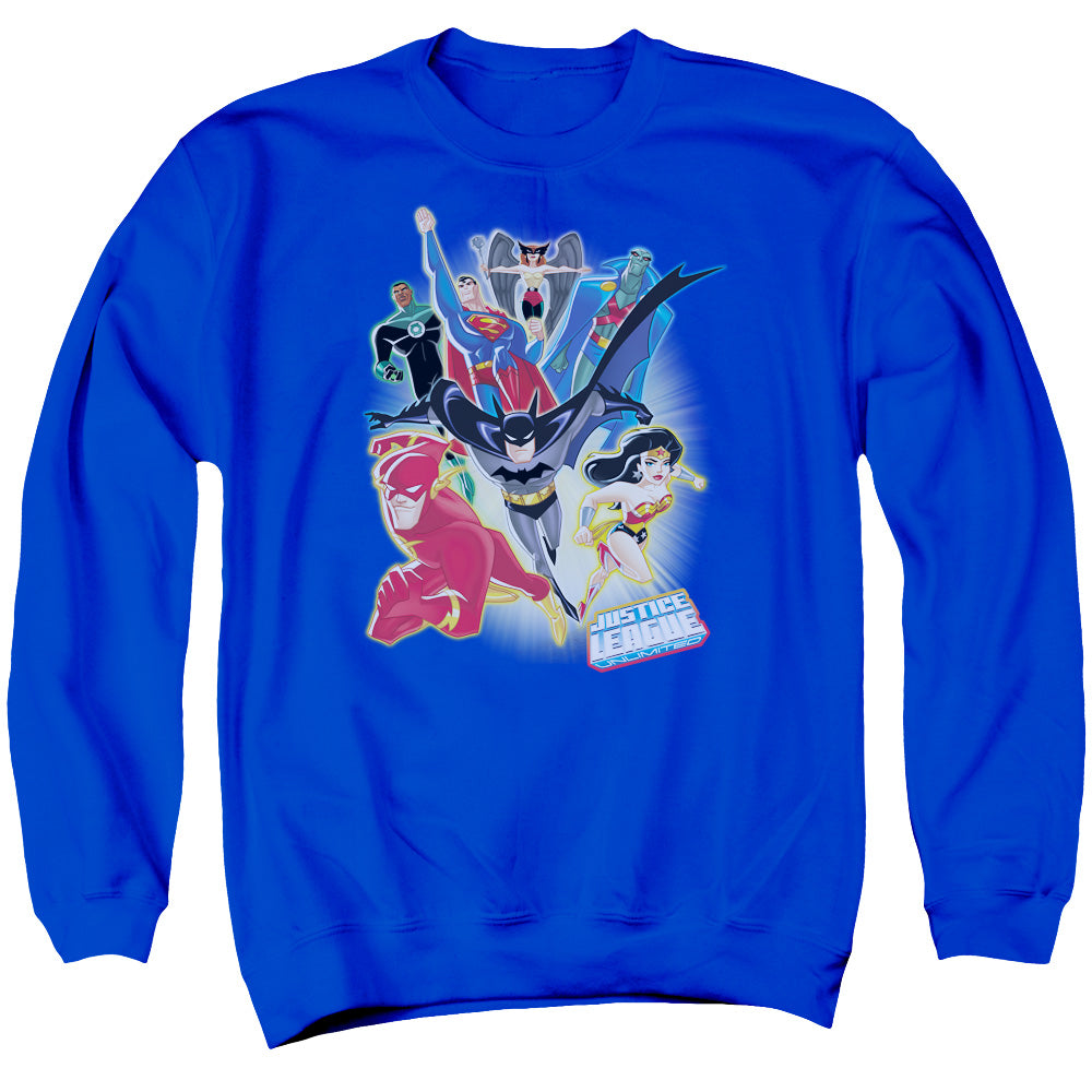 Justice League Unlimited Mens Crewneck Sweatshirt Royal Blue Officially Licensed