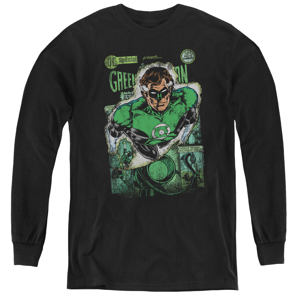 Justice League Green Lantern #1 Distress Long Sleeve Kids Youth T Shirt Black Officially Licensed