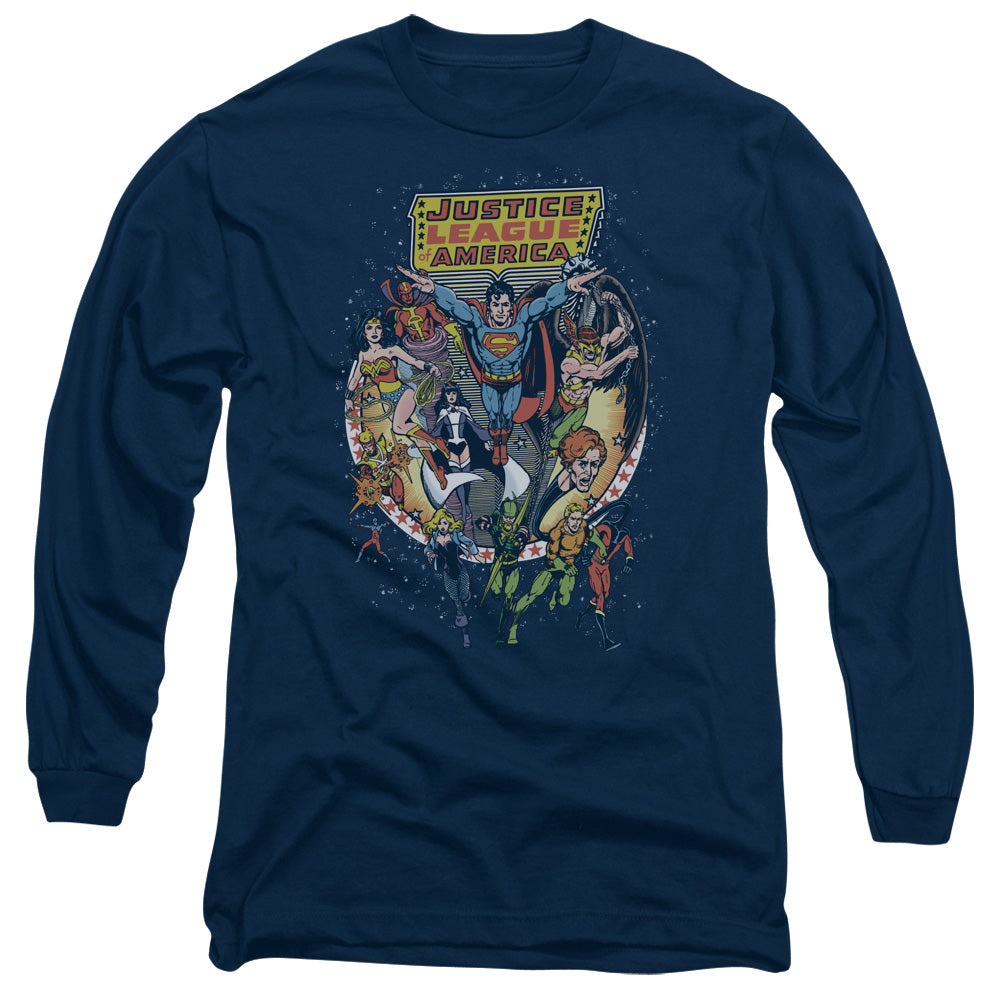 Justice League Star Group Mens Long Sleeve Shirt Navy Blue Blue Officially Licensed