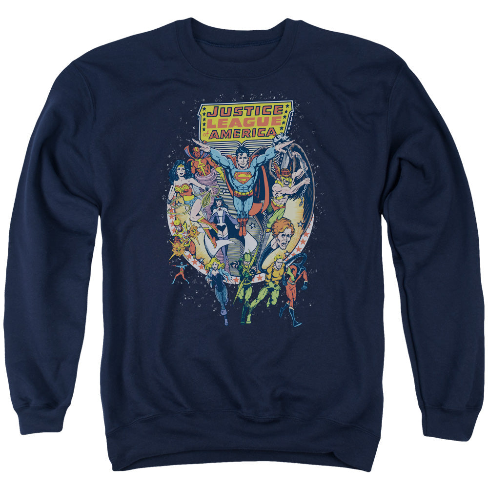 Justice League Star Group Mens Crewneck Sweatshirt Navy Blue Blue Officially Licensed