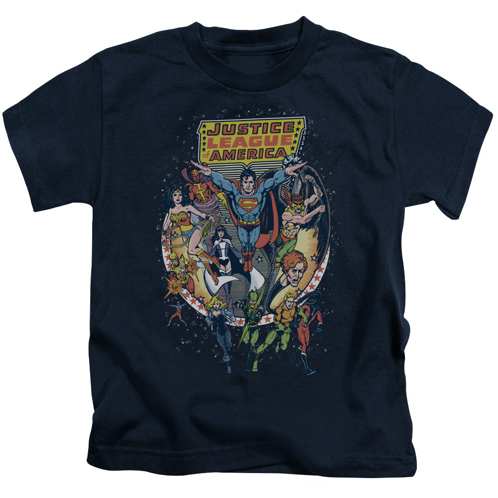 Justice League Star Group Juvenile Kids Youth T Shirt Navy Blue Blue Officially Licensed