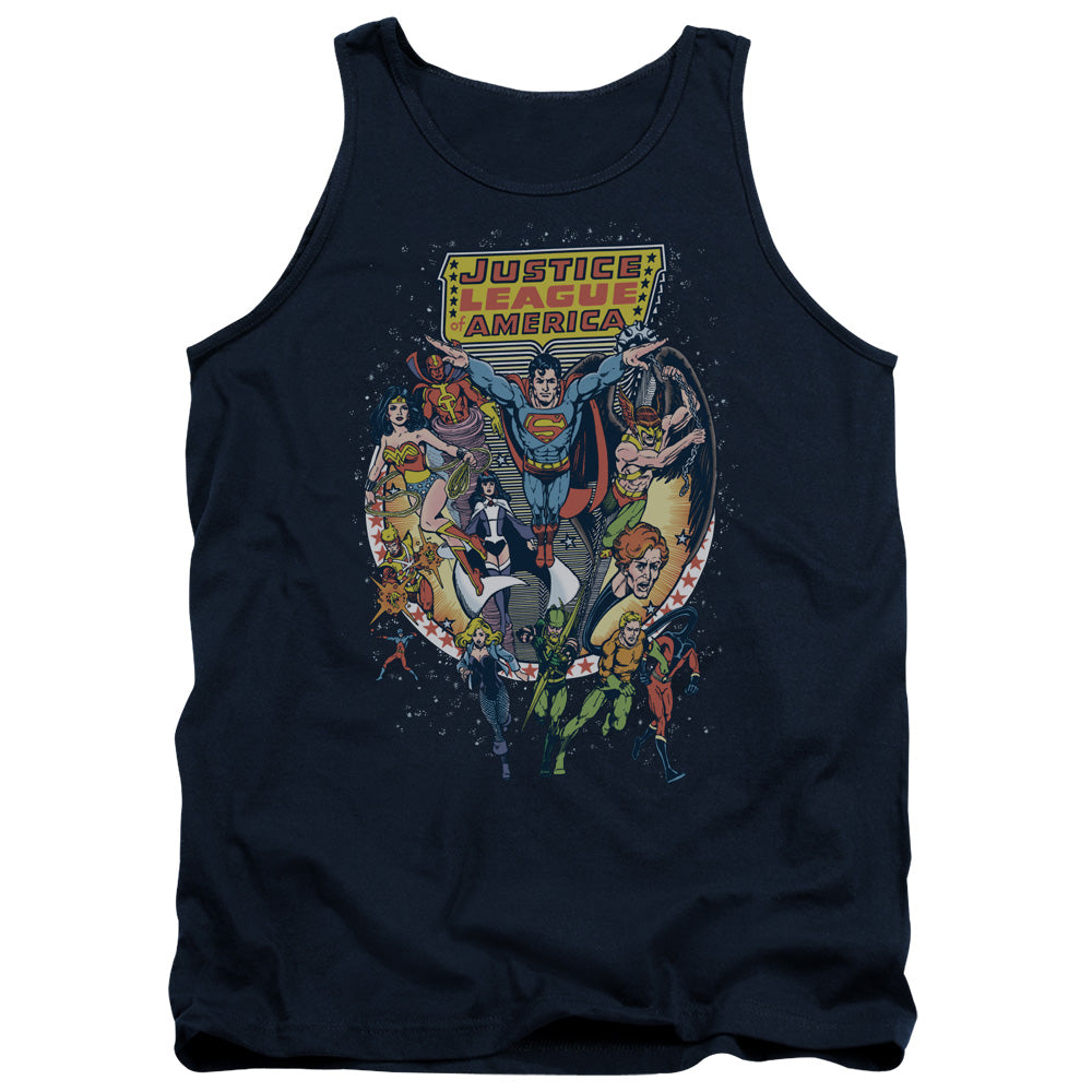 Justice League Star Group Mens Tank Top Shirt Navy Blue Blue Officially Licensed