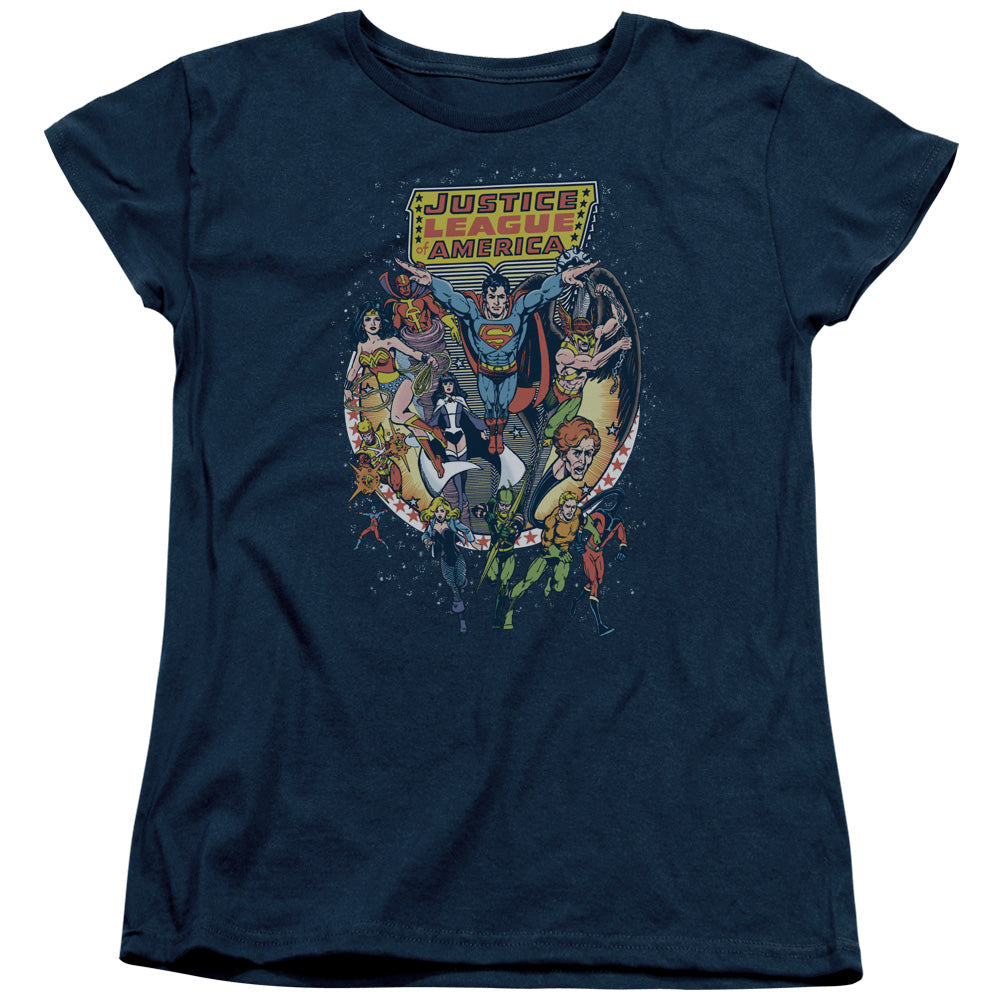 Justice League Star Group Womens T Shirt Navy Blue Blue Officially Licensed