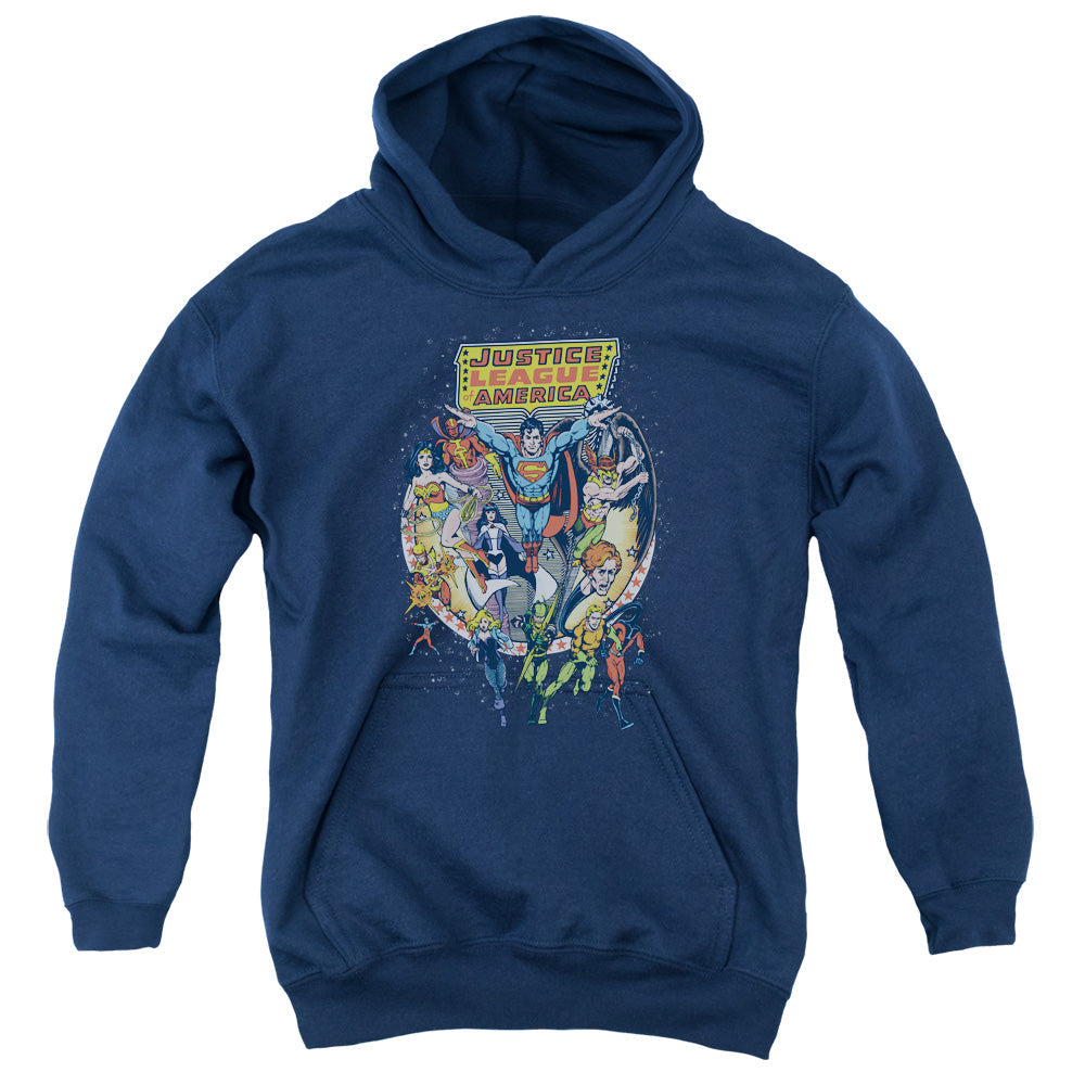 Justice League Star Group Kids Youth Hoodie Navy Blue Blue Officially Licensed