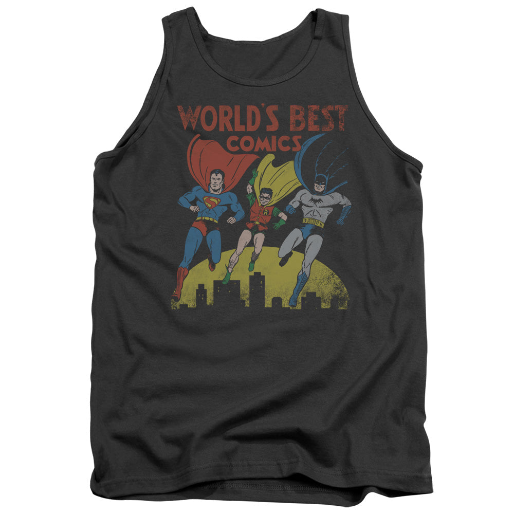 Justice League Worlds Best Mens Tank Top Shirt Charcoal Officially Licensed